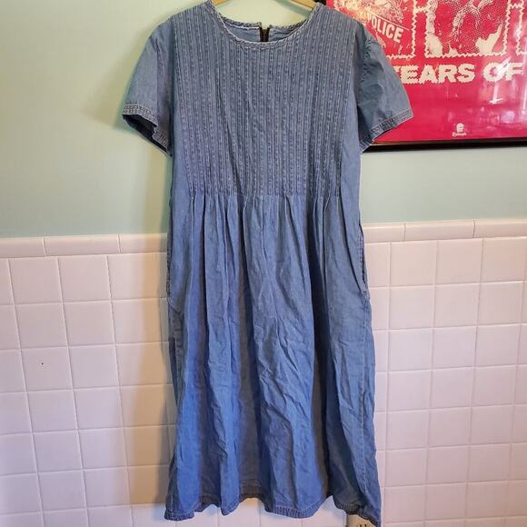 Vintage 80s 90s Denim Short Sleeve A Line Maxi Dress - Teacher Style - Picture 3 of 7
